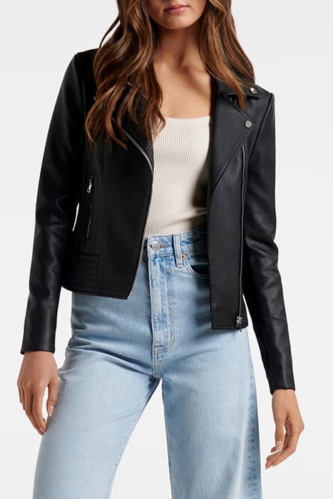 SKYE POLYURETHANE BIKER JACKET BLACK by Forever New