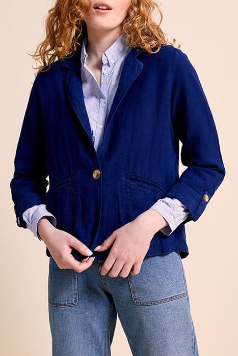 VOYELLE - SAPPHIRE SUIT JACKET IN LINEN BLUE BLUE by ONE STEP