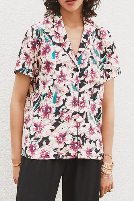 WOMEN’S TROPICAL FLORAL PRINT ECOVERO® VISCOSE SHIRT BLACK by IKKS