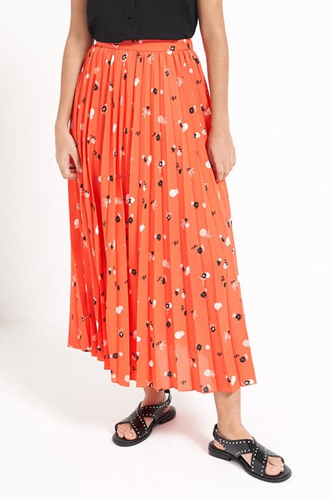 SPICY ORANGE SPICY FLOWERS PLEATED LONG SKIRT by ICODE