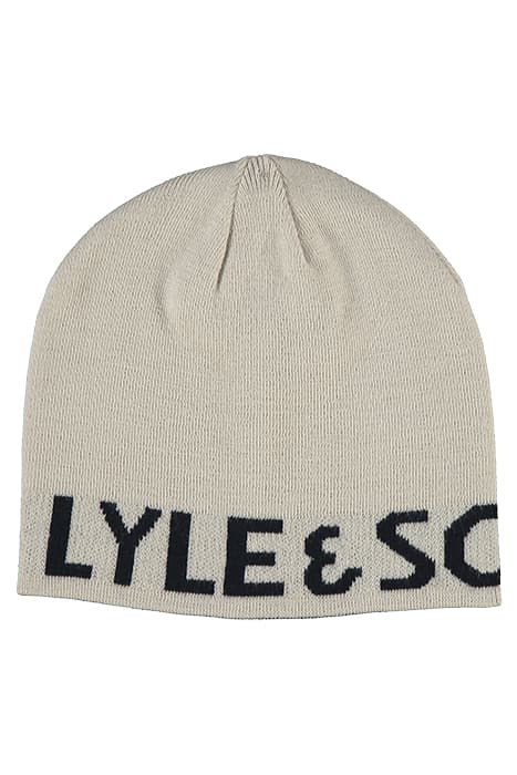 BRANDED REVERSIBLE BEANIE W777 WARM DUST MARL/DARK NAVY by Lyle & Scott