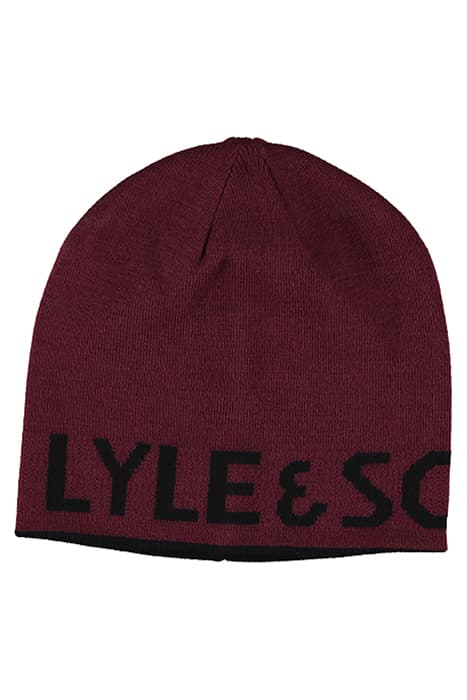 BRANDED REVERSIBLE BEANIE W778 BURNT VELVET/JET BLACK by Lyle & Scott