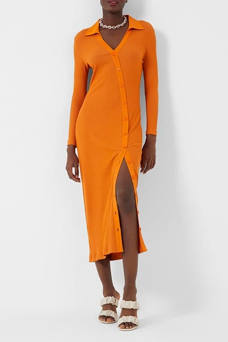 REINA RIBBED JERSEY MIDI DRESS BURNT ORANGE by French Connection