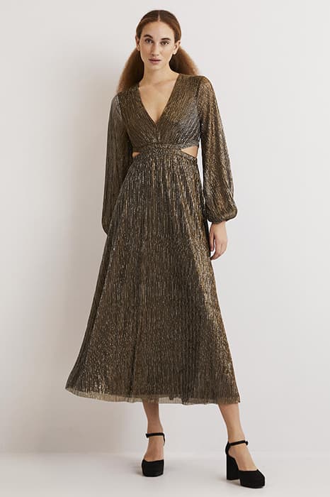 METALLIC CUT-OUT MAXI DRESS GLD by Boden