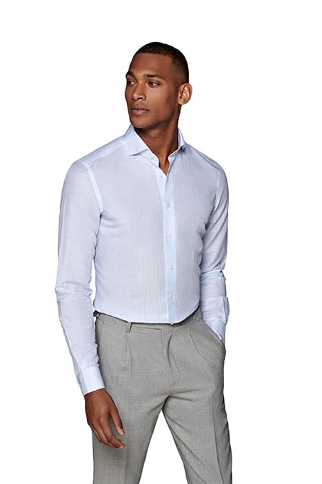 LIGHT BLUE STRIPED POPLIN EXTRA SLIM FIT SHIRT by Suitsupply