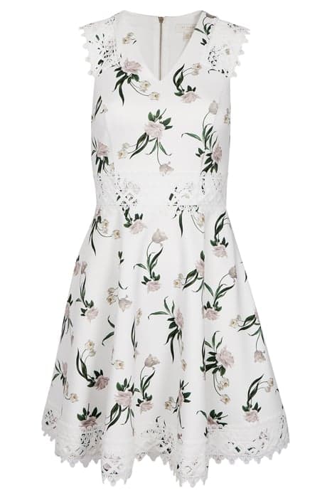 NOLLA ELDERFLOWER V-NECK SKATER DRESS WHITE by Ted Baker