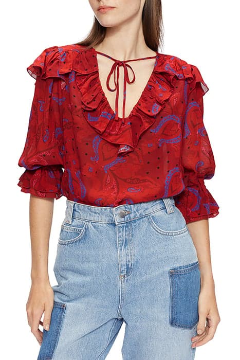 ENGELS PRINTED TIE UP BLOUSE RED by Ted Baker