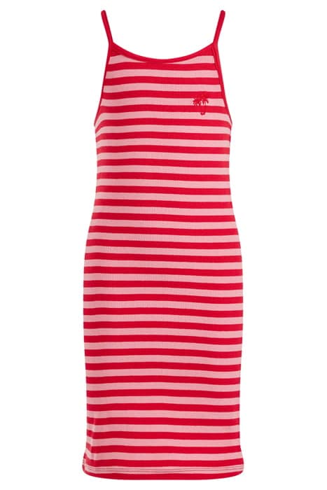 GIRLS STRIPED RIB FABRIC DRESS RED by WE Fashion