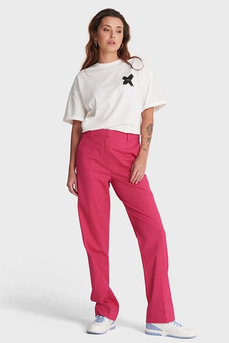 LADIES WOVEN STRAIGHT LEG PINSTRIPE PANTS BRIGHT PINK by Alix The Label