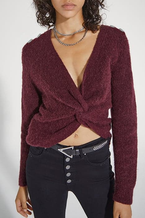 BURGUNDY OPENWORK KNIT SWEATER WITH OPEN BACK by IKKS