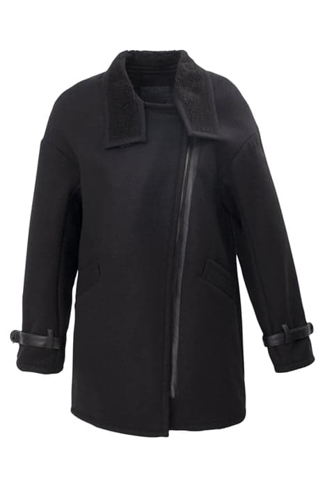 BLACK WOOL BLEND COAT WITH DECONSTRUCTED COLLAR by IKKS