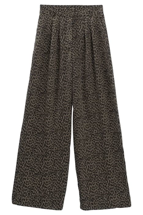 KHAKI/BLACK ANIMAL PRINT HIGH-WAIST WIDE TROUSERS by IKKS