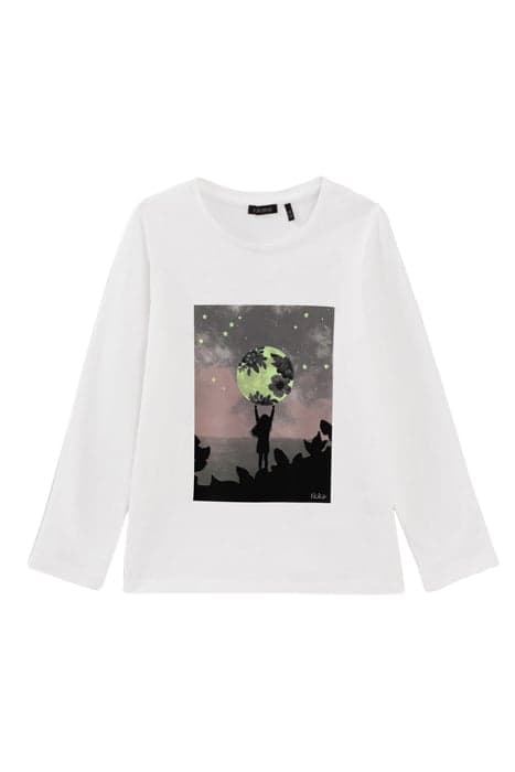 GIRLS’ OFF-WHITE GIRL AND MOON ORGANIC COTTON T-SHIRT OFF-WH by IKKS