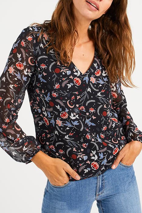 BLACK INDIAN FLOWER PRINT BLOUSE by ICODE