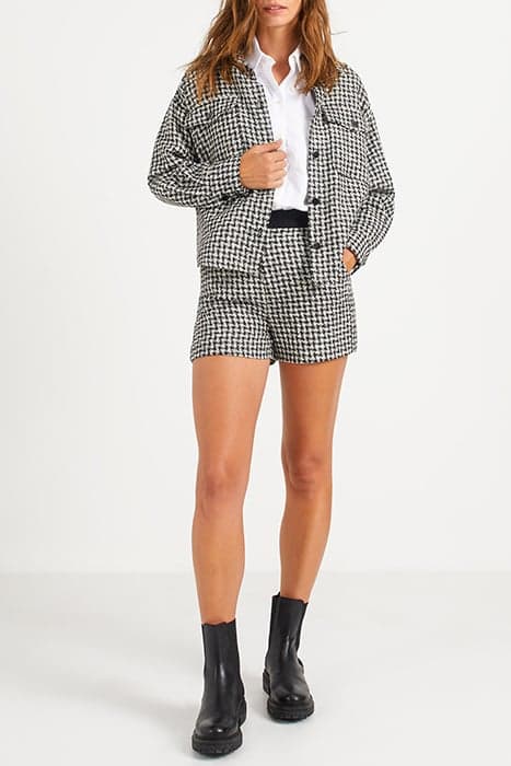 BLACK HOUNDSTOOTH MOTIF WOOL OVERSHIRT by ICODE