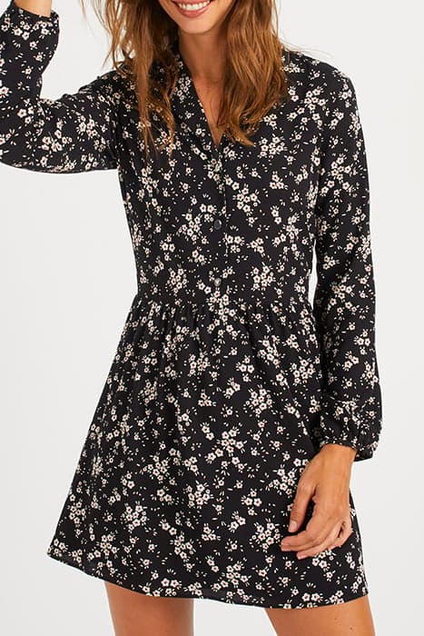 BLACK WINTER FLORAL PRINT SHIRT DRESS by ICODE