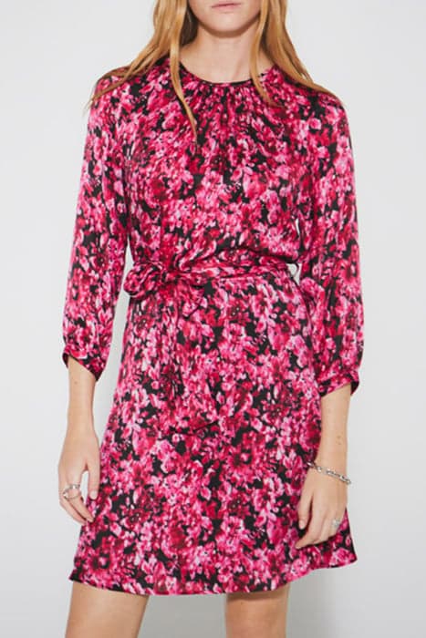 BLACK AND PINK FLORAL PRINT MIDI DRESS WITH BELT by IKKS