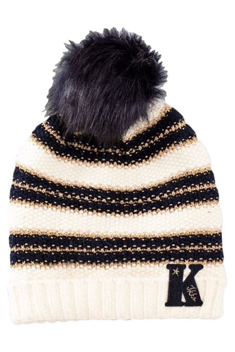 GIRLS’ ECRU KNIT BEANIE WITH NAVY AND GOLD STRIPES OFF-WHITE by IKKS