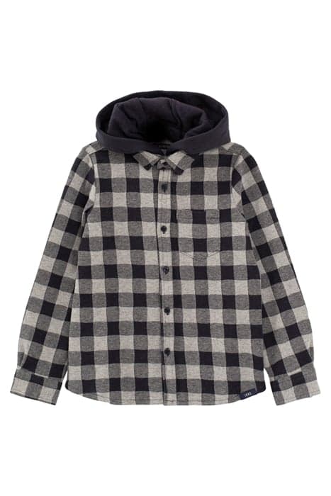 BOYS’ NAVY CHECK SHIRT WITH GREY SWEATSHIRT FABRIC HOOD NAVY by IKKS