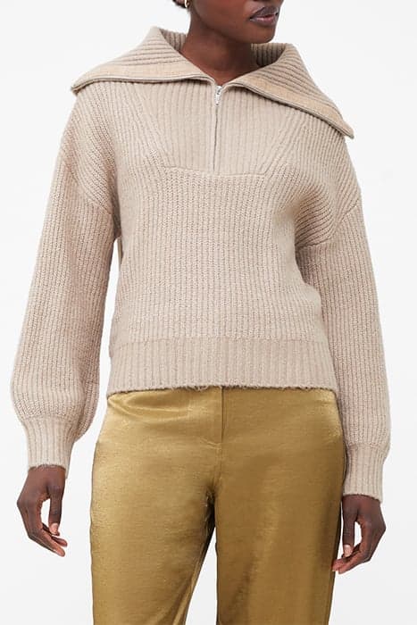 MID MIX RIB HALF ZIP LGT CAMEL MEL by French Connection