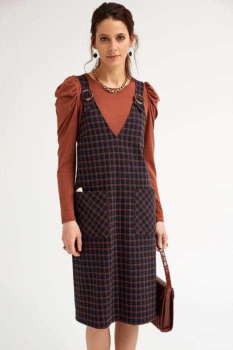 CHECK PONTE DI ROMA KNIT PINAFORE DRESS WITH PATCH POCKETS B by OKY