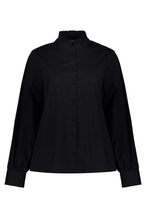 BLOUSE POPLIN STRETCH WITH RUFFLE BLACK by Geisha