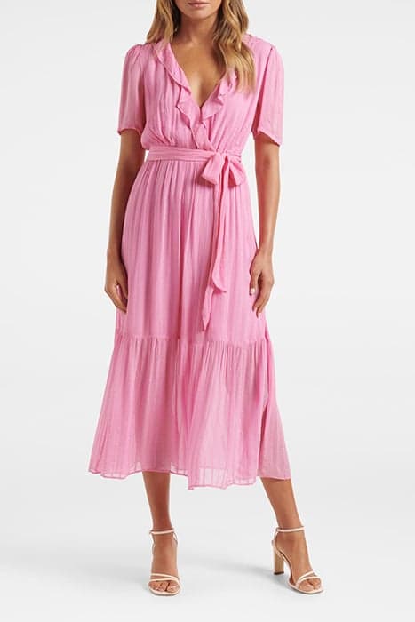 TOBI RUFFLE MIDI DRESS TAFFY PINK by Forever New