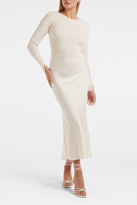 ALICIA LONG SLEEVE SATIN MIX KNIT DRESS CREAM by Forever New