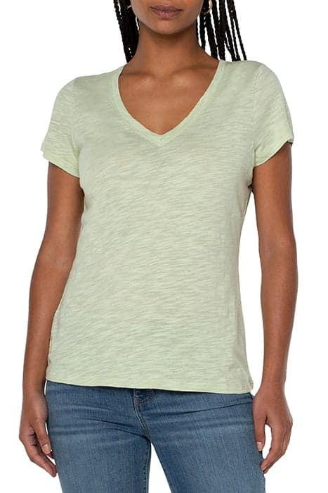 V-NECK SLIM FIT SLUB KNIT TEE CELADON by Liverpool