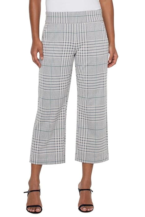 MABEL PULL-ON WIDE LEG SOFT SAND/GREY DUPPLIN PLAID by Liverpool