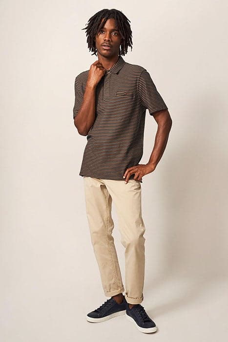 BURSTON STRIPED SS POLO MID BROWN by White Stuff