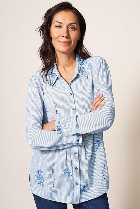 TRAILING EMBROIDERED SHIRT BLUE MLT by White Stuff