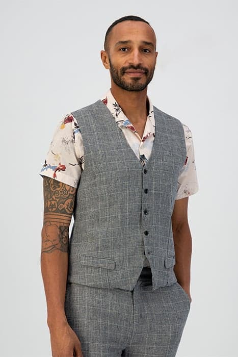 WAISTCOAT CHECK ON LINEN DK. NAVY by Dstrezzed