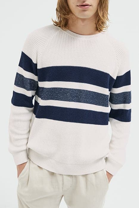 OFF-WHITE KNIT SWEATER WITH NAVY SAILOR STRIPES by IKKS