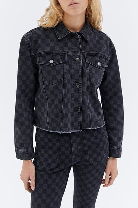 GREY CHECKERBOARD FRINGED DENIM JACKET by IKKS