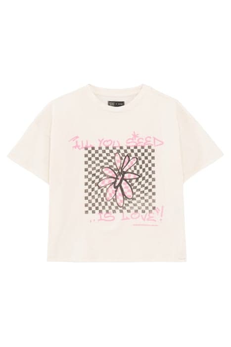 GIRLS’ ECRU FLOWER AND CHECKERBOARD ORGANIC COTTON T-SHIRT by IKKS