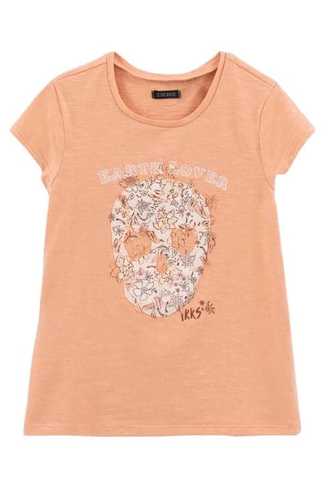 GIRLS’ ORANGEY FLOWERY SKULL ORGANIC COTTON T-SHIRT by IKKS