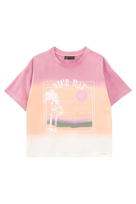 GIRLS’ WHITE T-SHIRT, PINK/ORANGE DEEP DYE + VINTAGE IMAGE by IKKS