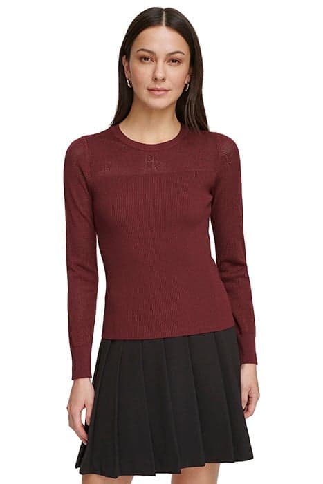 L/S MESH LOGO TOP CABERNET by DKNY