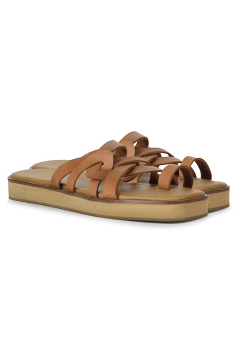 TRIANGLE STRAPS LEATHER SANDAL COGNAC by Summum Woman