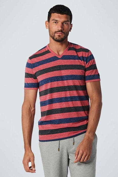 T-SHIRT V-NECK MELANGE STRIPES OLD PINK by No Excess