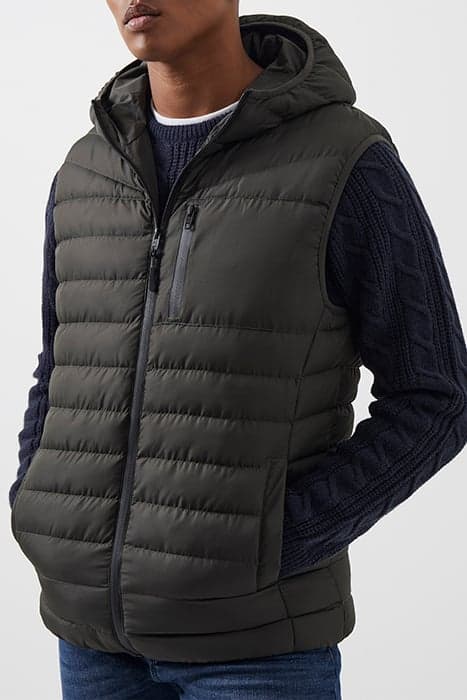 HOODED PUFFER ROW GILET KHAKI by French Connection