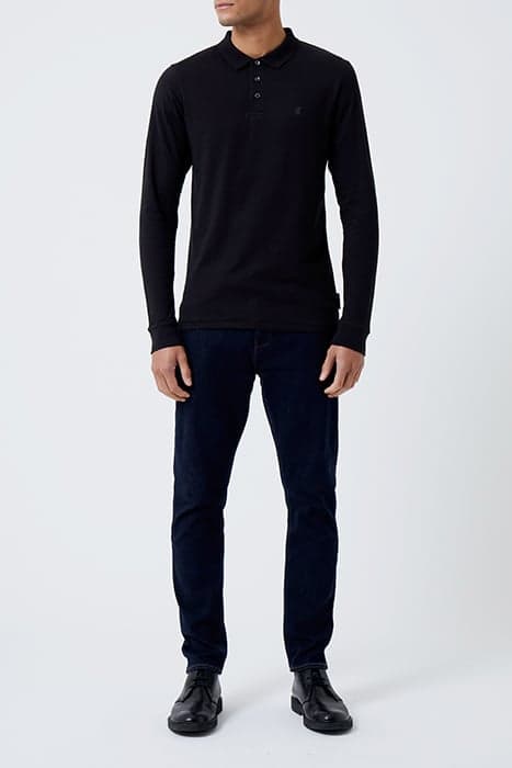 JERSEY LONG SLEEVE POLO SHIRT BLACK/GUNMETAL by French Connection