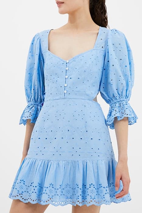 CILLA BRODERIE CUT OUT MINI DRESS PLACID BLUE by French Connection