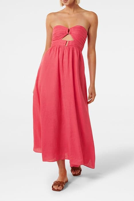 STRAPLESS RUCHED MIDI HOT RASPBERRY by Forever New