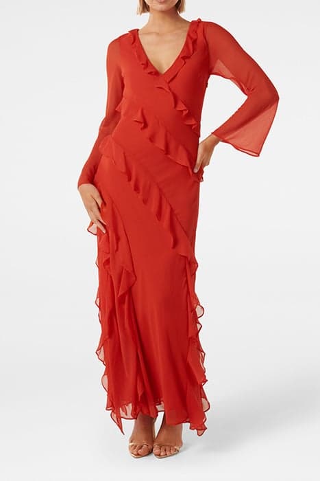 BONNIE RUFFLE LONG SLEEVE DRESS CHILLI RED by Forever New