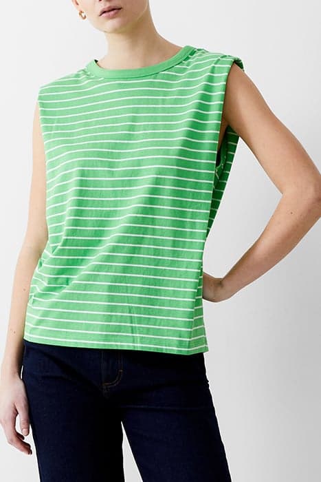 PADDED SHOULDER STRIPE TANK POISE GREEN/WHITE by French Connection