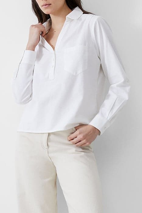 LINEN BLEND VEE PLACKET TOP WHITE by French Connection