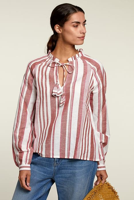 RED/WHITE STRIPED SHIRT WITH TASSELS by River Woods