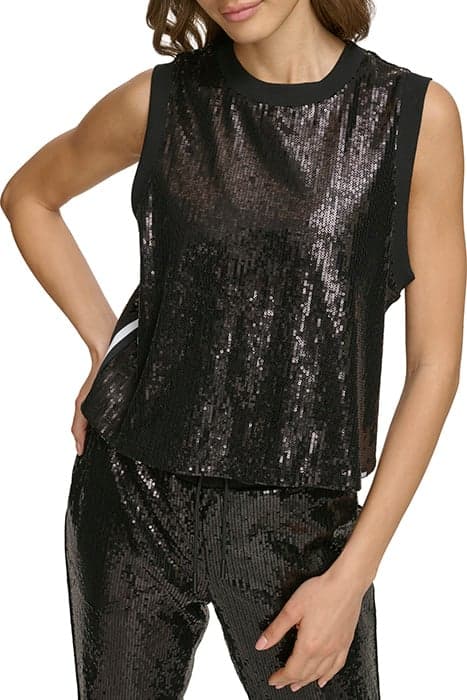 SEQUIN MUSCLE TANK BLACK by DKNY